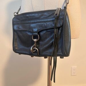 Rebecca Minkoff Black Leather Crossbody Bag with Silver Hardware